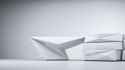 Minimalist office desk with abstract geometric shapes, embodying modern simplicity and creative elegance.