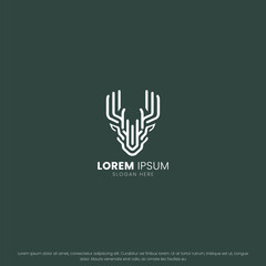 Deer logo and deer logo line icon with a unique and luxurious shape, Vector illustration. Deer silhouette. Antler silhouette. Elk head logo. Modern logo