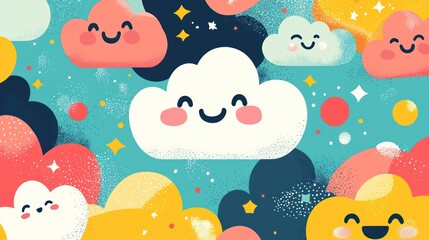 Cute cartoon clouds in a colorful pattern