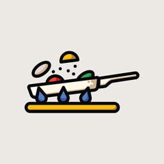 Frying Pan with Stirred Vegetables Over Gas Stove in Flat Cartoon Kitchen Icon Design