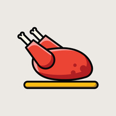 Roasted Chicken Drumstick Served on Tray in Flat Kitchen Icon Vector Style