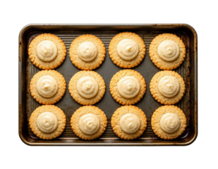 Homemade cookies on a baking sheet on a transparent background. 