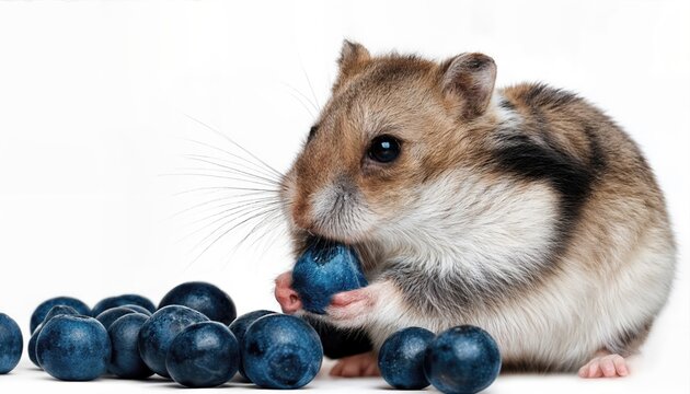 Adorable Hamster Munching on a Blueberry Delight A Snapshot of Whimsical Charm and Vibrant Color in a Cozy Den, Filled with Joyful Energy and Playfulness.