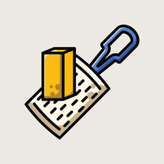 Kitchen Cheese Grater with Cheese Block in Detailed Flat Cooking Vector Style