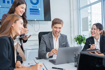 Laptop, Teamwork and Businessman in Meeting to Plan, New Project, Collaboration in Office