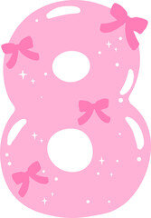 Coquette Number 8 with Bows Pink Numbers Doodle Hand Drawn