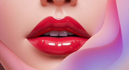 Obraz premium Luscious Red Lips Glossy Beauty Makeup Cosmetics Product Shot