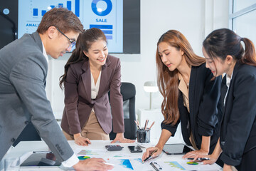 Laptop, Teamwork and Businessman in Meeting to Plan, New Project, Collaboration in Office