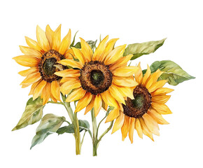Naklejka premium Watercolor sunflowers bouquet isolated on transparent background