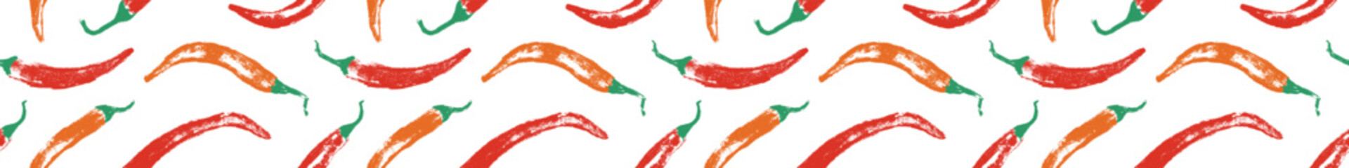 Vector seamless hand drawn chili pepper pattern. Spicy print for fabric, food packaging, kitchen textiles, and branding. Organic agronomy concept in handmade style.
