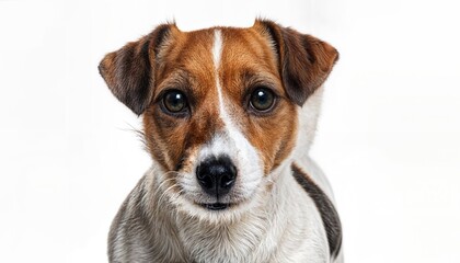 Isolated Jack Russell Terrier Standing on White Background Expressive Eyes Meet Camera with Playful Energy and Soft Fur Textures, Perfect for Digital Art, Home Decor, or Design Inspiration