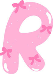 Coquette Letter R  with Bows Pink Alphabet Calpital Doodle Hand Drawn