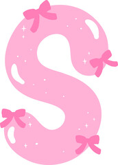 Coquette Letter S  with Bows Pink Alphabet Calpital Doodle Hand Drawn
