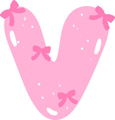 Coquette Letter V  with Bows Pink Alphabet Calpital Doodle Hand Drawn