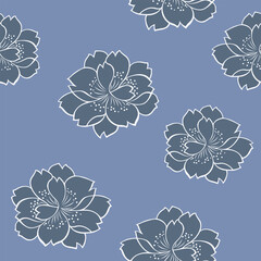 Japanese Sweet Line Flower Vector Seamless Pattern
