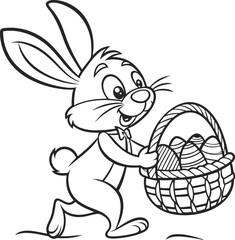bunny painting easter egg and some flowers, coloring page ready to print on standard 8.5x11 inch paper easter bunny easy coloring page 