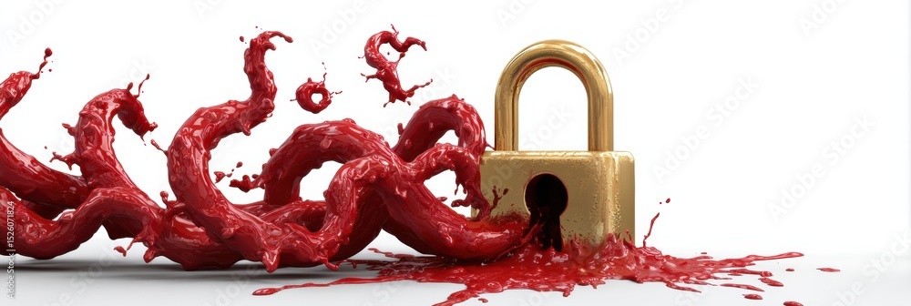 Aufkleber melting lock icon entangled in phishing tentacles illustrating cybersecurity threats and vulnerabili