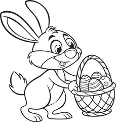 bunny painting easter egg and some flowers, coloring page ready to print on standard 8.5x11 inch paper easter bunny easy coloring page 