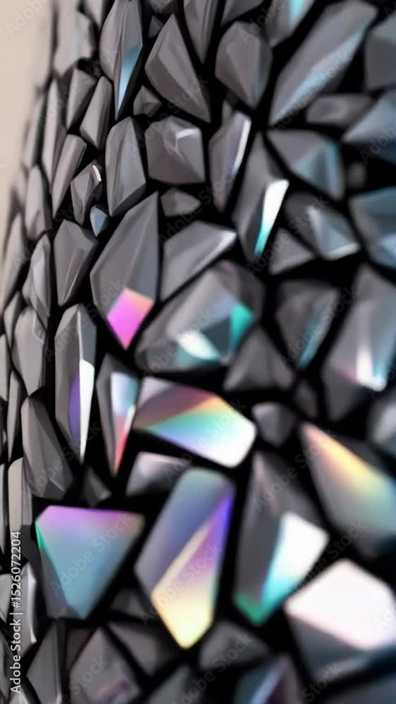 Aufkleber an abstract textured background with scattered faceted gemstone shapes in grayscale and subtle turqu