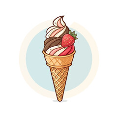 Modern Ice Cream Logo Design – Minimalist Vector Badge for Dessert Shops & Cafés Ice cream logo clipart set. Colorful cone ice cream icon clip art in pictogram style vector illustration color pastel 