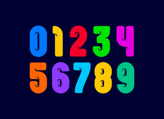 Colorful numbers set made kids style, numerals 0, 1, 2, 3, 4, 5, 6, 7, 8, 9, vector illustration 10EPS