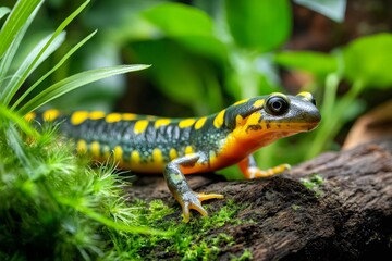 Obraz premium Fire salamander exploring lush green habitat