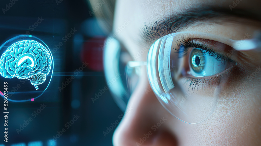 Poster innovative brain-computer interface research laboratory environment digital visualization close-up p