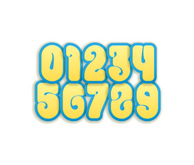 Art numbers, yellow numerals 0, 1, 2, 3, 4, 5, 6, 7, 8, 9, vector illustration 10.