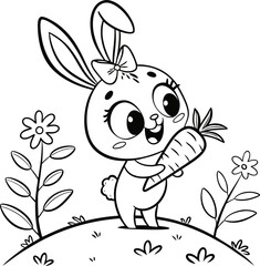 bunny painting easter egg and some flowers, coloring page ready to print on standard 8.5x11 inch paper easter bunny easy coloring page 