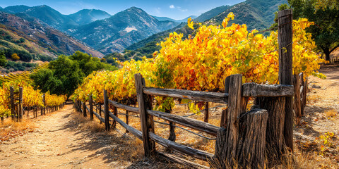 Rustic Vineyard Landscape with Rolling Hills and Quaint Farmhouse