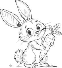 bunny painting easter egg and some flowers, coloring page ready to print on standard 8.5x11 inch paper easter bunny easy coloring page 