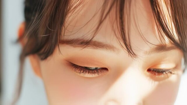 透き通る目元と長いまつげの美しい女性の瞬き