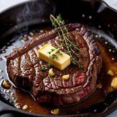 Juicy Grilled Steak Topped with Butter and Herbs