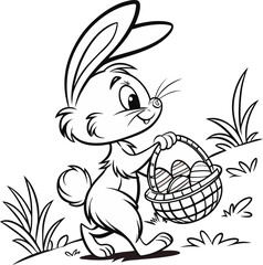 bunny painting easter egg and some flowers, coloring page ready to print on standard 8.5x11 inch paper easter bunny easy coloring page 