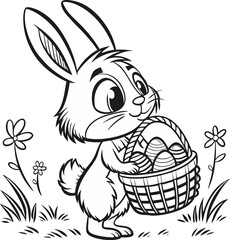 bunny painting easter egg and some flowers, coloring page ready to print on standard 8.5x11 inch paper easter bunny easy coloring page 