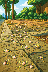 Adobe Illustrator Artwork Whispers of the Fallen Blossoms on a Quiet Sidewalk