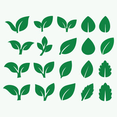 Vector illustration of twelve green leaves with white veins, arranged in a clean 3x4 grid pattern. Perfect for nature-themed designs, branding, and eco-friendly visuals
