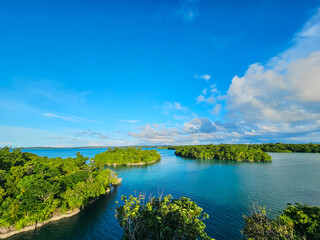 Fototapeta premium Stunning aerial view of tropical islands in turquoise sea waters