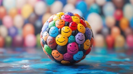 A colorful globe made of diverse faces smiling, symbolizing world unity