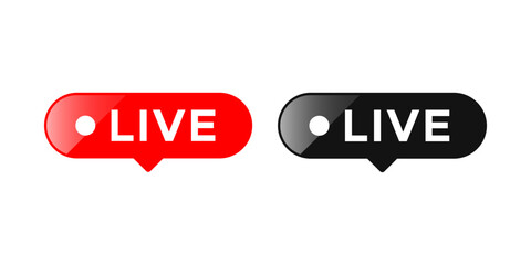 Glossy Live Streaming Icon Set – Red and Black Modern Labels