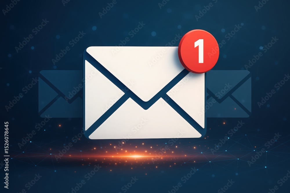 Poster email notification icon concept with the number one representing a new unread message in modern desi