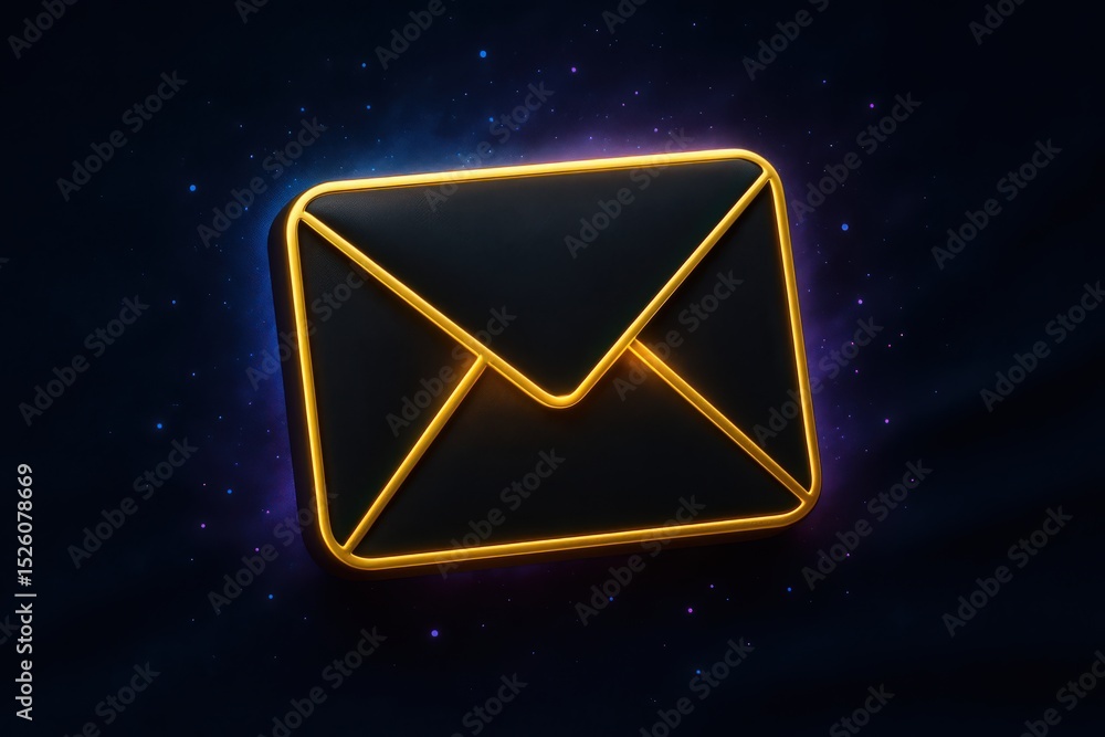 Poster elegant 3d render of a glowing golden envelope icon symbolizing communication and messaging on a sta