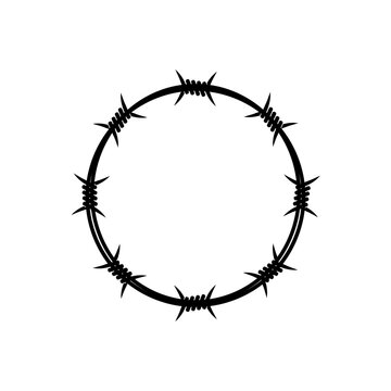 Barb wire circle fence frame isolated on white background