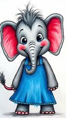 Cute Baby Elephant Illustration with Blue Dress and Pink Cheeks