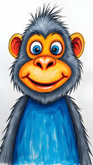 Friendly Monkey Illustration Smiling With a Blue Shirt Character