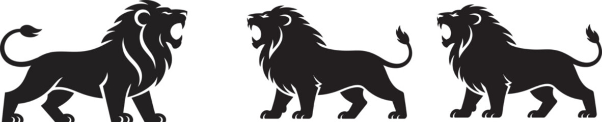set of lion silhouette vector on white 