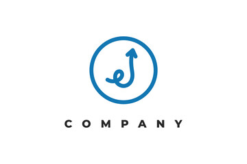 letter j arrow line inside circle minimal logo
