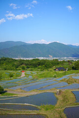 姨捨の棚田　田植えシーズン