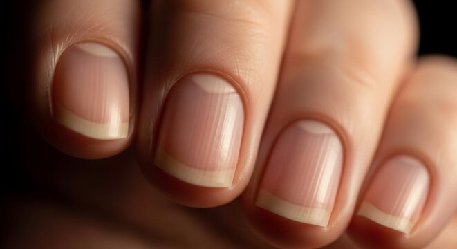 Close-up view of fingernails with visible striations and cuticles
