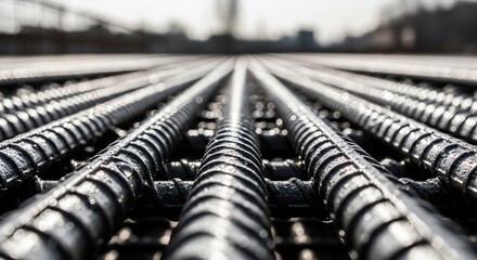 Close-up View of Reinforced Steel Bars for Construction